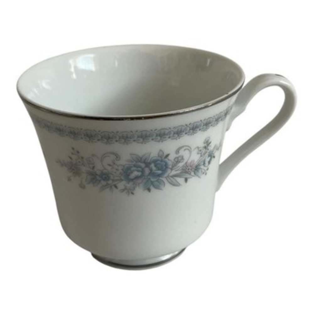 Christine Fine Porcelain China Japan Teacup Saucer Set Blue Floral Platinum VG - Picture 7 of 7